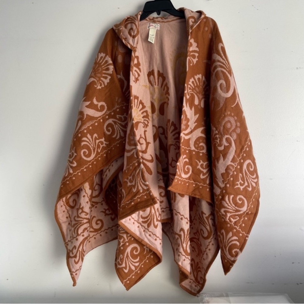 Free People Rust and Blush Floral Hooded Poncho